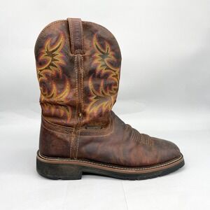 Justin Mens 9.5 EE Stampede Driller Leather Western Work Boots Brown Square Toe